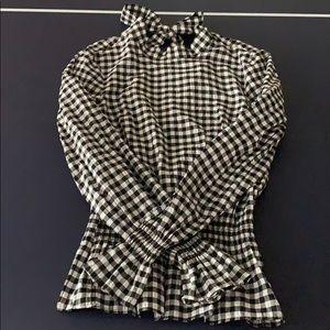 H&M long sleeve black and white checkered blouse